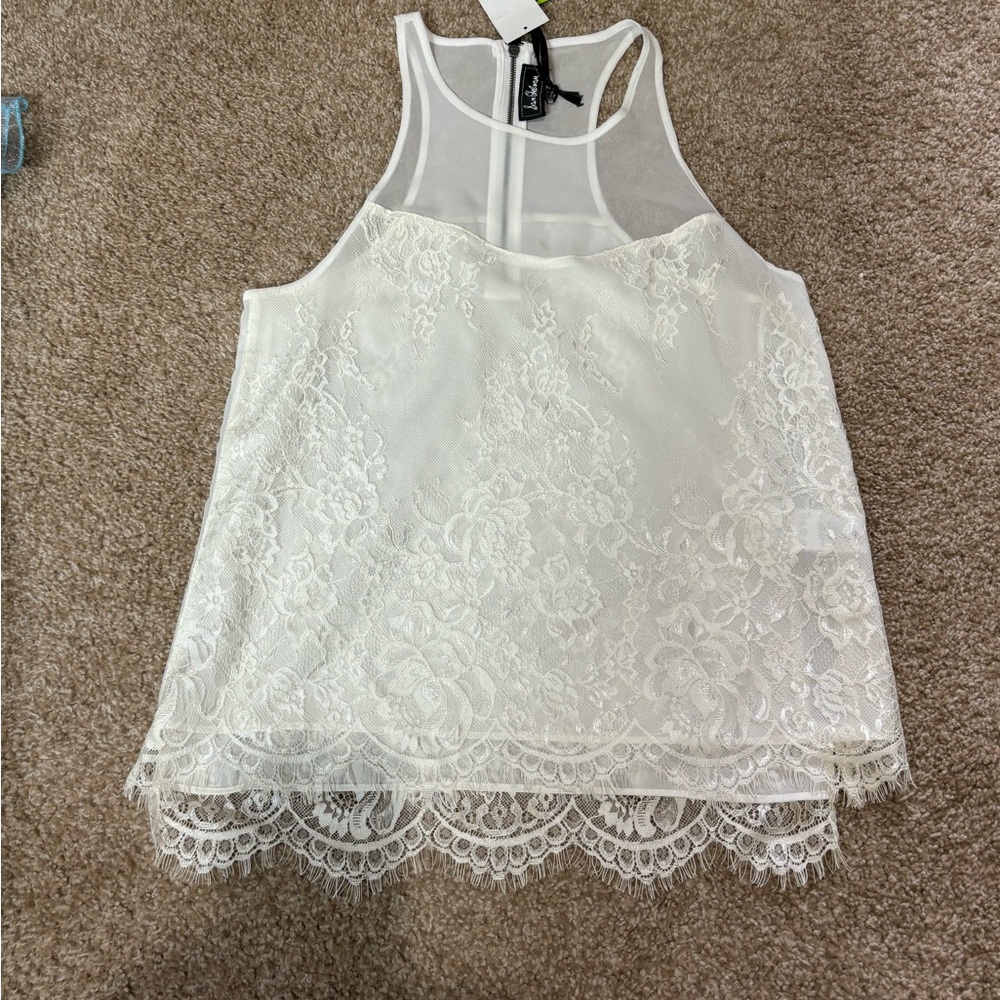 Sam Edelman white lace zip up tank top size S-NWT - Picture 2 of 11